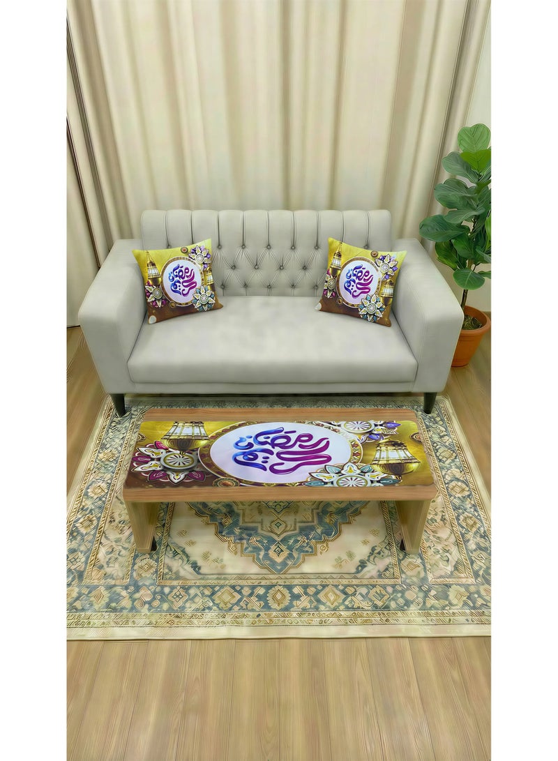 Ramadan Decoration Set - Premium Table Runner (140x43 cm) and Cushion Cover (43x43 cm) with Elegant Islamic Calligraphy and Lantern Design - Modern Home Decor for Living Room and Dining Table - Image 1